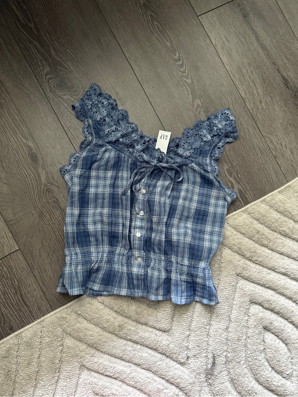 GAP Blue Plaid Lace-Trim Tank